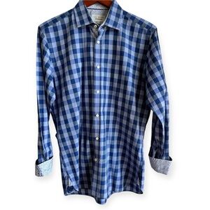 Ted Baker Endurance Blue Plaid Cotton Button Down Shirt Flip Cuff Sz 15.5 34/35